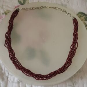 Elegant Twisted Beaded Necklace in Rich Burgundy